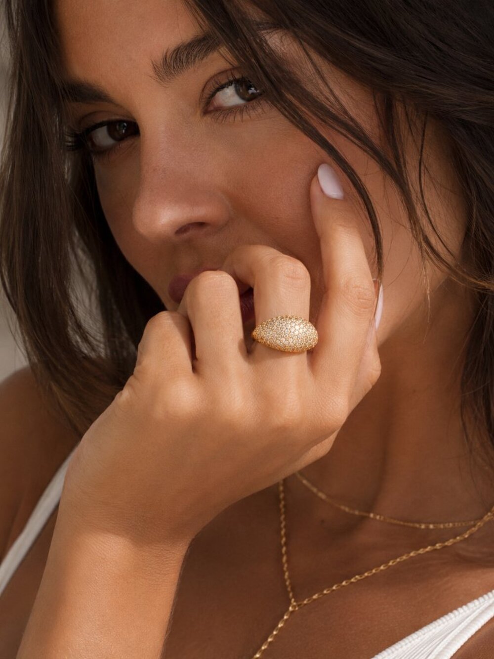 Boho Brass Pave Crystal Dome Ring